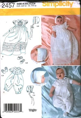 2457 Vintage Simplicity Sewing Pattern Infant Layette Christening Dress Bonnet - Image 1 of 2