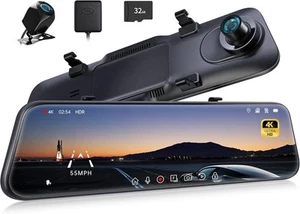 Pelsee P12 Pro 4K Mirror Dash Cam, 12'' Rear View Camera Smart Black - Picture 1 of 7