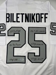 Fred Biletnikoff Signed Stat Inscribed Custom Jersey Beckett COA Raiders L3 - Picture 1 of 6