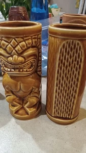 Tiki Bar Mug Pair Mugs Vintage Orchids of Hawaii Made in Japan 6" Tall - Picture 1 of 2