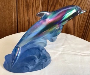 Fenton ice blue dolphin wave figurine 95TH ANNIVERSARY - Picture 1 of 3