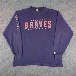 Vintage Atlanta Braves Shirt Men Large Blue MLB Baseball Starter Long Sleeve 90s - Picture 1 of 17