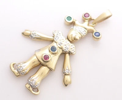 Anhänger 585 GOLD 14 Karat Smaragd Harlekin Diamanten Saphir Rubin G3358/25 - Bild 1 von 4