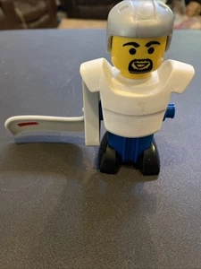 Lego Hockey Player Gray Helmet White Shirt Blue Pants - Picture 1 of 2