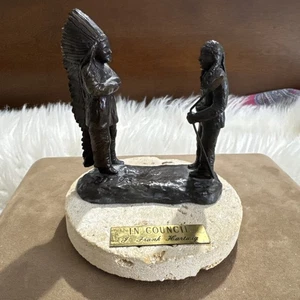 J Frank Hartwig Native Bronze Statue In Council 2 Chiefs Vintage - Picture 1 of 15