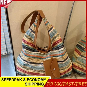 Bolso de mano de paja para mujer Bolso de hombro tejido de gran capacidad con cartera (multicolor) - Imagen 1 de 11