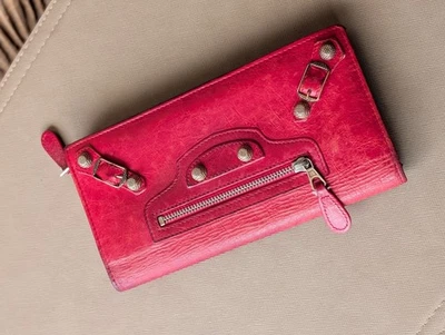 Vintage BALENCIAGA Red Lambskin Leather Giant 12 Silver Bi-Fold Long Continental — 第 1/4 张图片