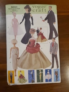 Vogue Craft Pattern 9894 Doll Clothes Evening Wear Barbie & Ken Type FF UNCUT - Picture 1 of 3