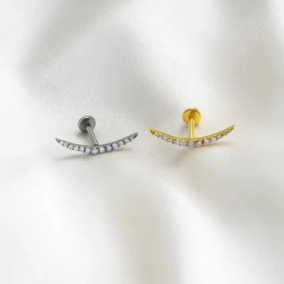 弯曲 CZ 条耳钉无螺纹推合钛软骨螺旋耳环 1 件 — 第 1/4 张图片
