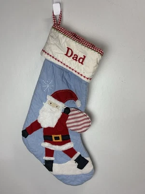 Pottery Barn Kids Blue Quilted Christmas Stocking Santa ‘Dad’ READ - Image 1 of 4
