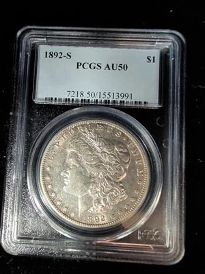 Dólar de plata Morgan 1892-S $1 graduación profesional AU50 - 1553991 Foto 1 de 4