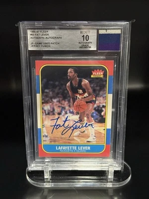 1986-87 Fleer JERSEY FUSION FAT LEVER GU Patch AUTO BGS 10 - Image 1 of 2
