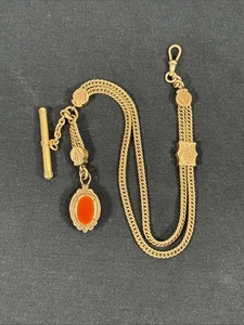 Antique Stanley Bros Gold Filled Double Chain Slide Watch Fob W/Locket & Pencil - Picture 1 of 16