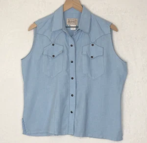 VTG TRUE WEST Rockmount Ranch Wear 100% Linen Western Snap Shirt Women's M Blue - Picture 1 of 7