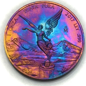 Mexico Silver Libertad 2017 Uncirculated 1 Oz Coin Monster Rainbow Toning - Picture 1 of 12