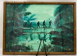 Framed Signed Painting Green Monochrome Watercolor By Gladys Legge - Picture 1 of 5