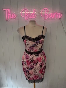Very Ladies Dress Size 12 Pink Purple Floral Lace Trim Bodycon Wiggle Going Out - Picture 1 of 4