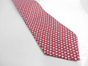 Tommy Hilfiger Men's Tie 58" Long / 3.5" Wide 100% Silk Red Sailboat Made In USA - Picture 1 of 7