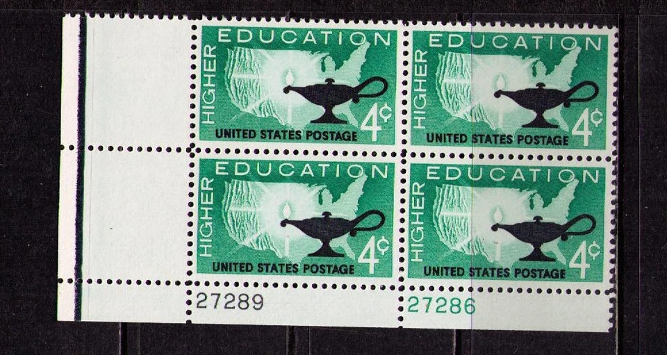US USA Sc# 1206 MNH FVF PLATE # BLOCK Education Map Oil Lamp - Image 1 of 1