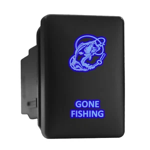 GONE FISHING Blue Backlit Switch Short Push Button 1.28"x 0.87" (Fit: Toyota) - Picture 1 of 6