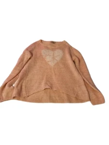Girls Calvin Klein Jeans Pink Fuzzy Sweater with White Heart Size XL (16) - Picture 1 of 3