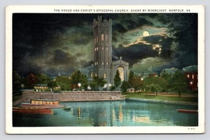 Full Moon Hague Christ Episcopal Church Norfolk VA c1932 White Border Postcard - Picture 1 of 4