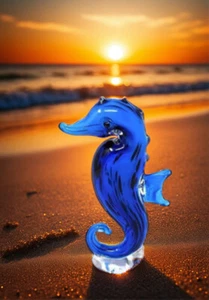 Caballo de Mar Azul Artesanal Arte Cristal Vidrio Estatuilla Decoración 5.5" G178S - Imagen 1 de 1