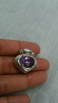 Lindo pingente deslizante de coração de ametista roxo prata esterlina 925 Kabana  - Imagem 1 de 4