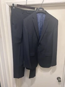 Egara Super 120s Mens Slim Fit Suit Navy Blue 40R 34W 100% Wool Subtle Pinstripe - Picture 1 of 23