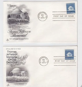 Turtles TradingPost - Thomas Jefferson Memorial 1973 FDC #1510 #1520 Artcraft Both - Bild 1 von 1