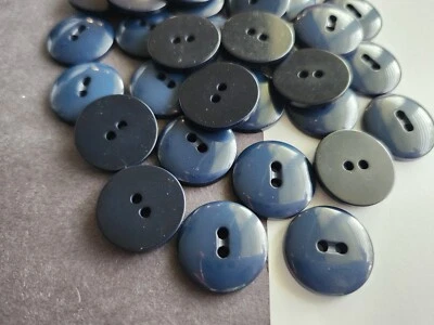 12 Navy Blue slightly domed 2-hole sew-through plastic buttons 3/4" 19mm  - Image 1 of 4