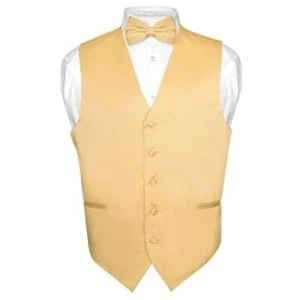 Men's Dress Vest & BowTie Solid Gold Color Bow Tie Set for Suit or Tuxedo X L - Picture 1 of 5