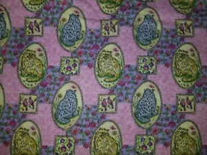 PINK CAT KITTEN TABBY OVAL PORTRAIT SCROLL FLANNEL FABRIC 1 YD 12" + BONUS PIECE - Picture 1 of 4