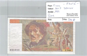 BILLET FRANCE - 100 Francs FAUTE 1989 Delacroix - RARE !!! - Picture 1 of 2