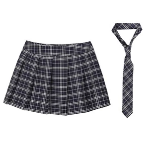 Womens Plaid Mini Skirt Pleated A-line Skater Role Play Skirt with Necktie - Picture 1 of 39