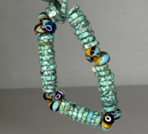 Pulsera elástica bohemia turquesa diseño artista - Imagen 1 de 2