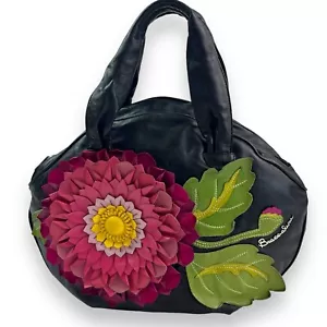 Vtg Braccialini Leather 3D Flower Satchel Bag Handbag Made in Italy Rare - Picture 1 of 12