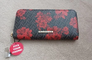 Rampage Wallet Black With Red Flowers Women's Zip Around Fashion Wallet Floral  - Picture 1 of 6
