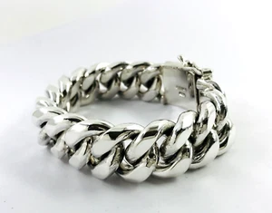 Very Heavy Taxco Mexico 925 Sterling Silver Curb Chain Bracelet. 7.9", 280 grams - Picture 1 of 17