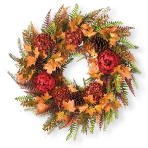 Warm, Bold & Beautiful Autumn Florals & Fern 30" Dia. Wreath - Picture 1 of 9