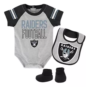 Las Vegas Raiders Football 3 Pc Infant Baby Creeper Bib Booties Set Outerstuff - Picture 1 of 2