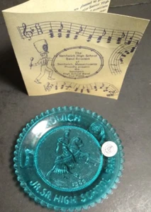 Sandwich Jr/Sr High School Teal cup plate Pairpoint Glass 3.5" wide - Picture 1 of 5