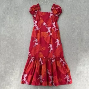 Vintage Carol Bennett Muumuu Hawaiian Dress Womens LARGE Red Floral Ruffle - Picture 1 of 9