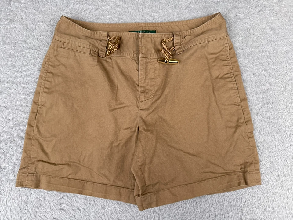 Pantalones Cortos DE COLECCIÓN Lauren Ralph Lauren Mujer 2P Beige Chino LRL Algodón Caminata Campamento Foto 1 de 4