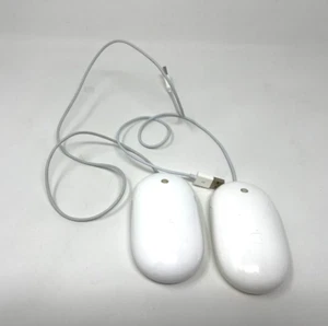 2X Apple A1152 USB Wired White Optical Mighty Mouse 2 Side Buttons Scroll - Picture 1 of 4