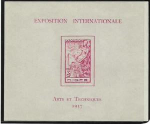 Niger 1937 "French Colonial Art Exhibition" Souvenir Sheet M/LH VF FOG - Picture 1 of 2