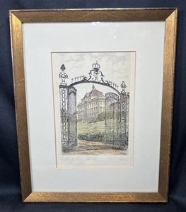 VTG ATQ Ludwigsburg Residential Palace Hand Colored Etching Hard Signed Adler - Picture 1 of 22