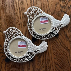 Lot of 2 Pier 1 Imports Decor Bird Picture Frame Off White Metal Pearl Accents. - Picture 1 of 8