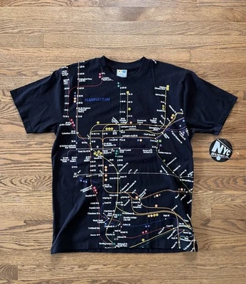 Nueva Con Etiquetas Camisa Nueva York Para Hombres XL Negra Estampado de Mapa Nueva York Línea de Metro Tren Foto 1 de 4