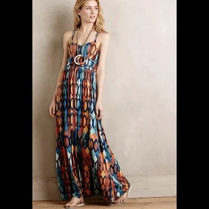 Anthro MAEVE Noetzie Maxikleid mehrfarbig geometrisch gekreuzter Rücken Größe XS - Bild 1 von 5